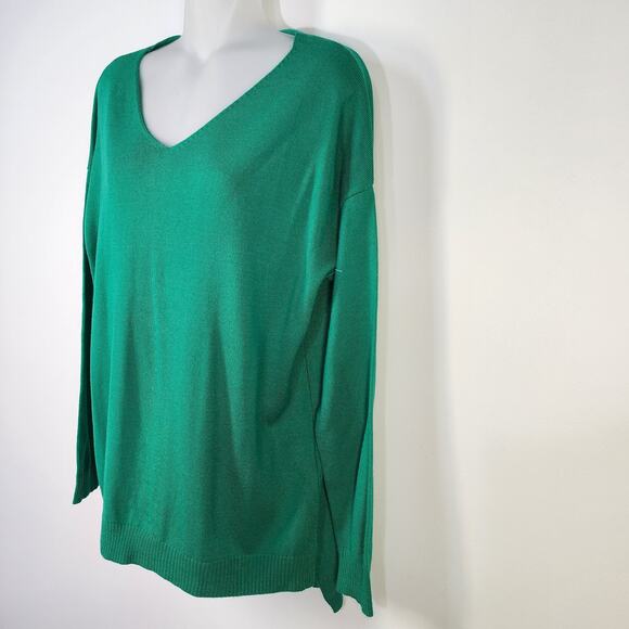 CCK Style Sweater Women Size 46 XXL Green Wool Blend V Neck High Low Lightweight - Picture 5 of 9